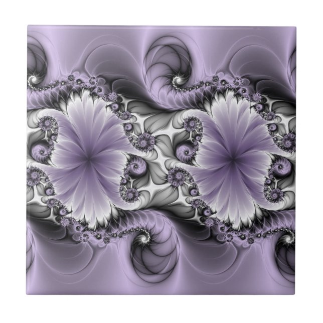 Lilac Illusion Abstract Floral Fractal Art Fantasy Tile (Front)