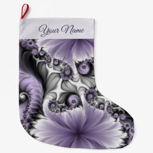 Lilac Illusion Abstract Floral Fractal Art Name Large Christmas Stocking