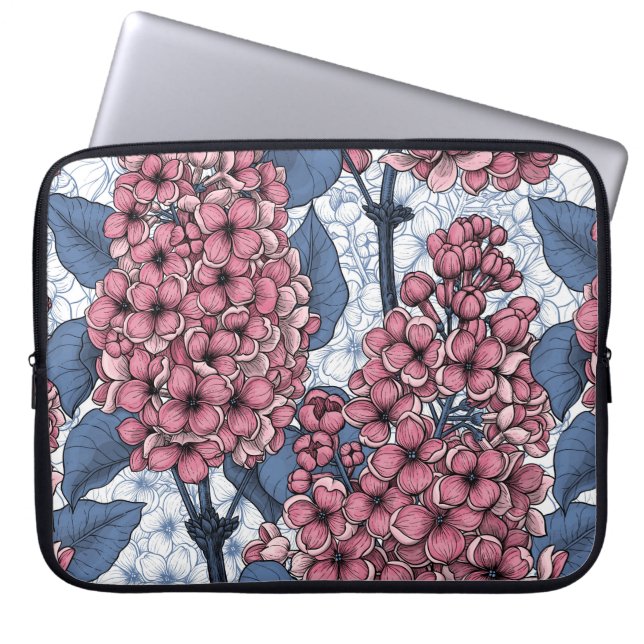 Lilac in pink and blue laptop sleeve (Front)