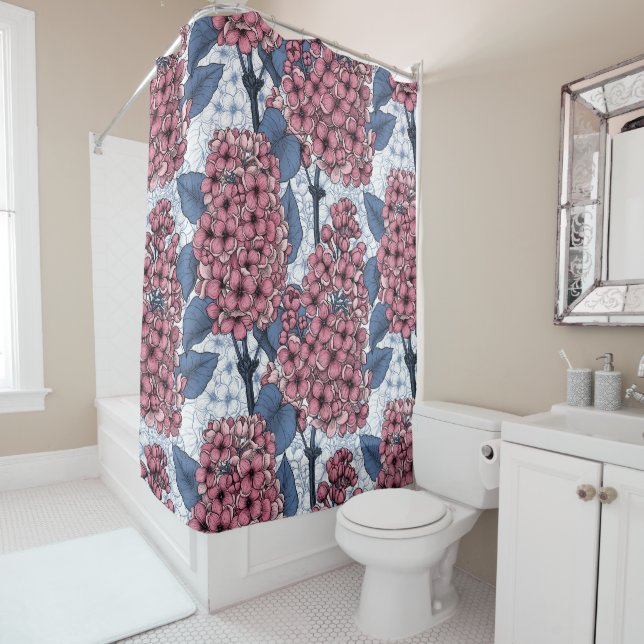 Lilac in pink and blue shower curtain (In Situ)