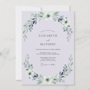 Lilac Indigo Leafy Wedding Invitation