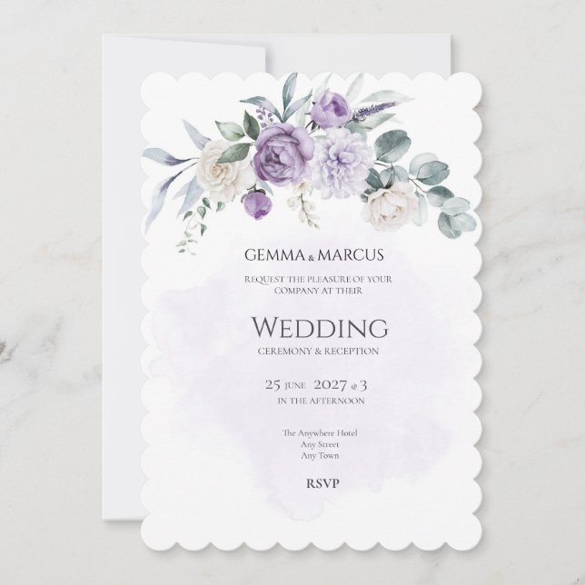 Lilac Infusion Floral Wedding Invitation (Front)