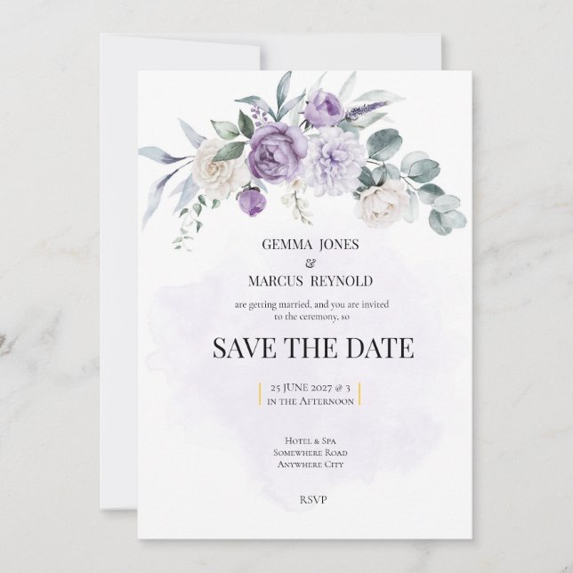 Lilac Infusion Save the Date Wedding Stationery Invitation (Front)