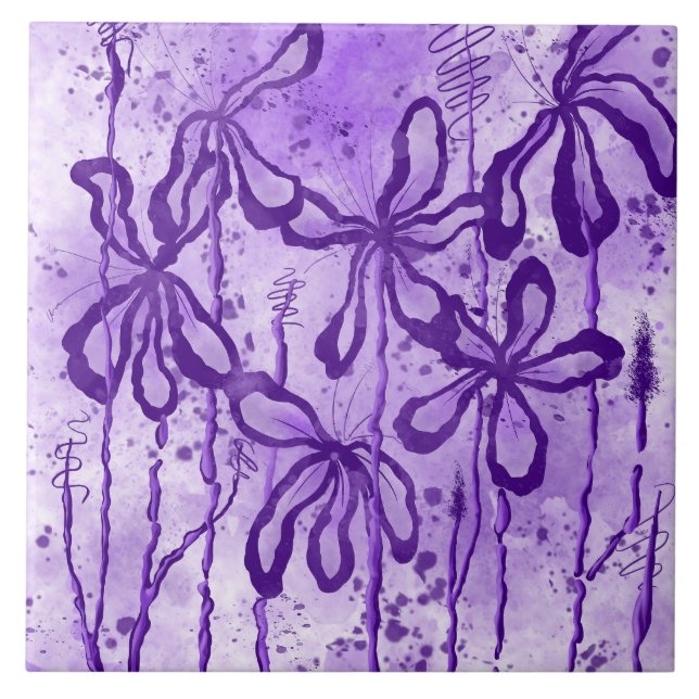 Lilac Inked Flowers  Tile (Front)