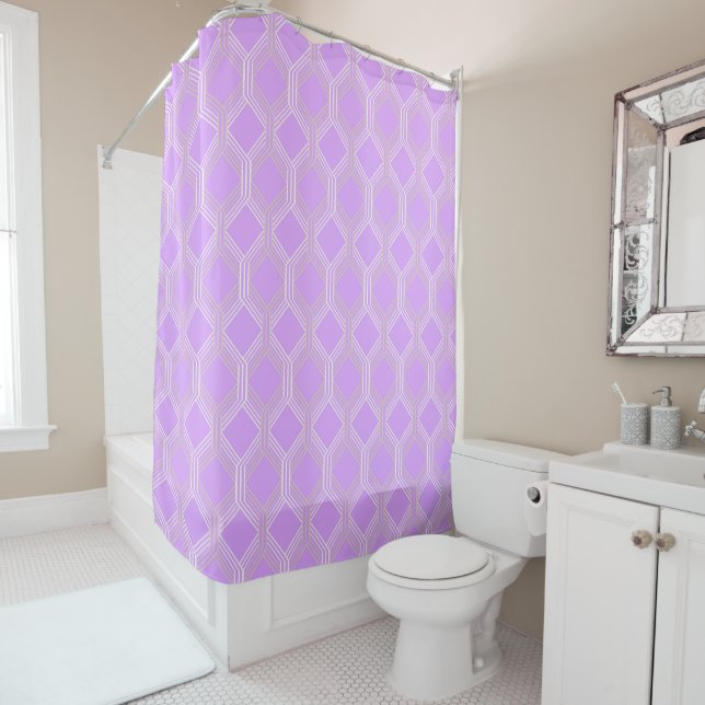 Lilac Intelaced Geometric Pattern Shower Curtain (In Situ)