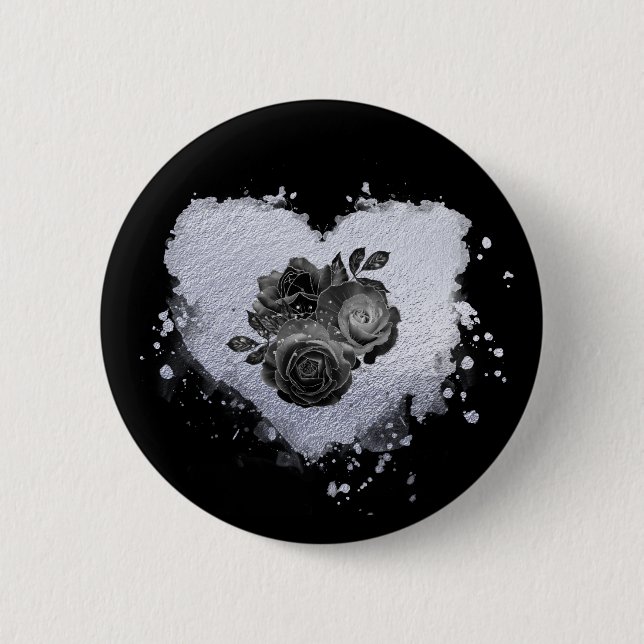 *~* Lilac Iridescent Heart Flowers Women BLACK 6 Cm Round Badge (Front)