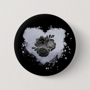 *~* Lilac Iridescent Heart Flowers Women BLACK 6 Cm Round Badge