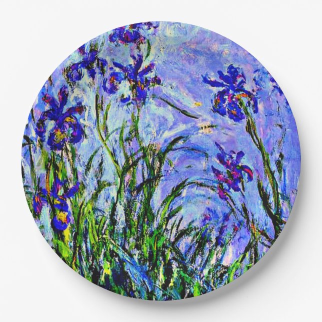 Lilac Irises fine art by Claude Monet  Paper Plate (Front)