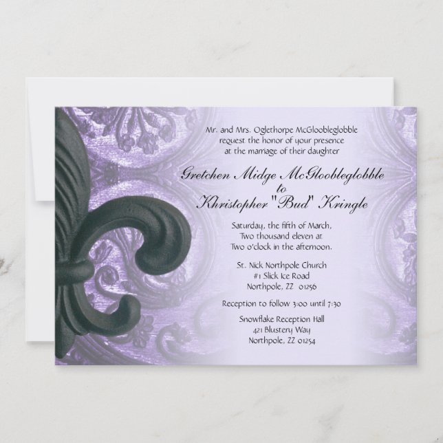 Lilac "iron fleur de lis" WEDDING INVITATION (Front)
