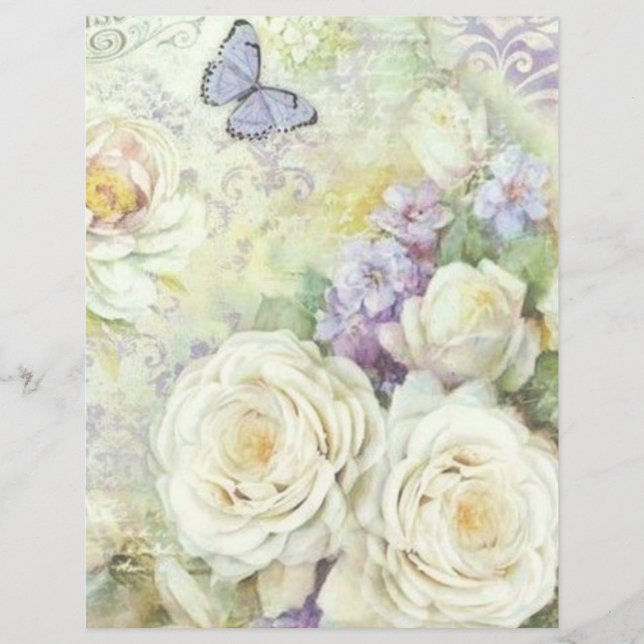 Lilac Ivory Floral Decoupage Scrapbook Paper (Front)