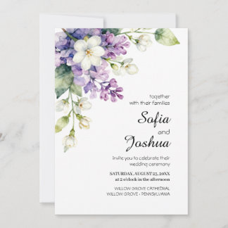 Lilac Jasmine Flower Watercolor Minimalist Wedding Invitation