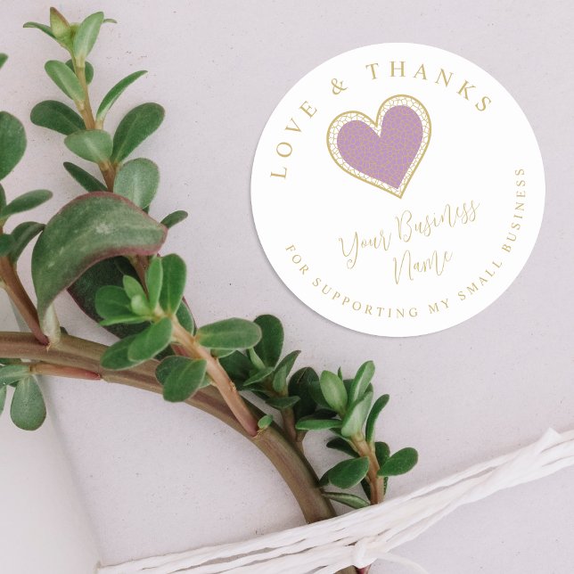 Lilac Lace Effect Heart Love & Thanks Supporting Classic Round Sticker (Creator Uploaded)