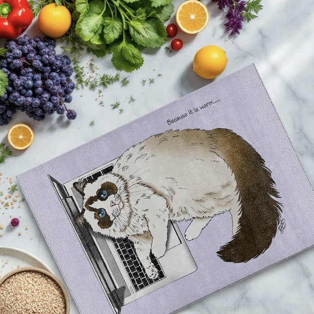 Lilac Laptop Cat Funny Cute Cutting Board (Creator Uploaded)