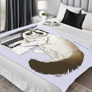 Lilac Laptop Cat Funny Cute Fleece Blanket