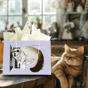 Lilac Laptop Cat Funny Cute Large Gift Bag
