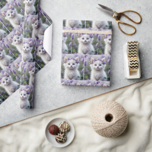 Lilac Laurel On a White Kitten Wrapping Paper