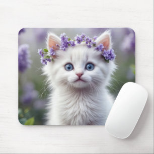 Lilac Laurel On White Kitten Mouse Mat