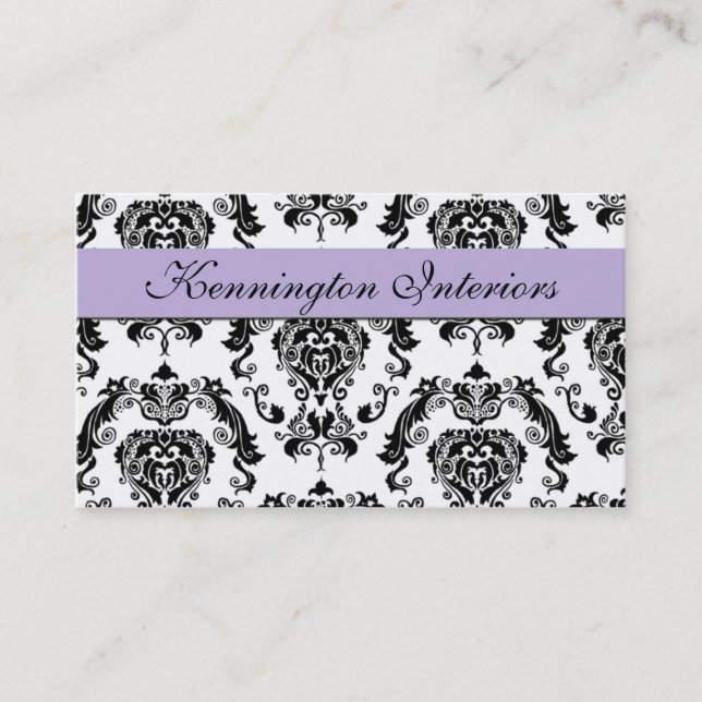 Lilac Lave Purple Black Damask Lace Business Cards (Front)