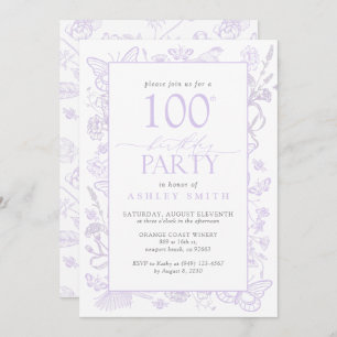 Lilac Lavender 100th Birthday Party Floral Elegant Invitation