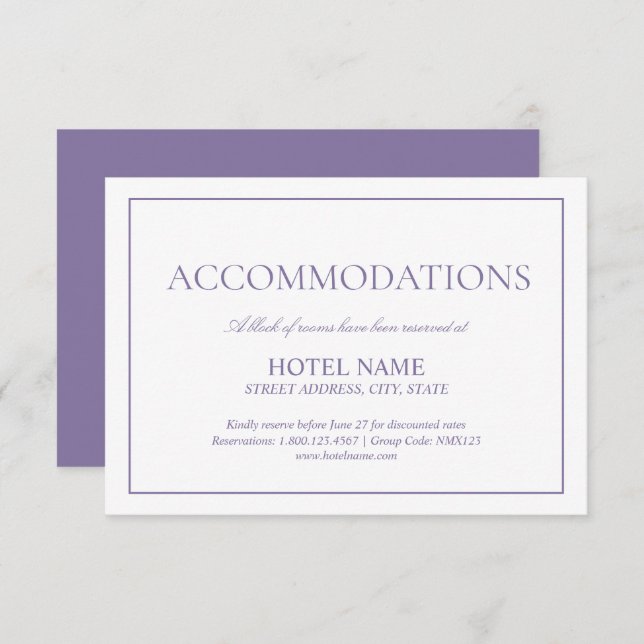 Lilac Lavender Classic Script Accommodations Enclosure Card (Front/Back)