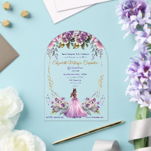 Lilac Lavender Floral Quinceañera Acrylic Invitations