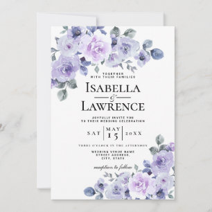 Lilac Lavender Floral Watercolor Flowers Wedding  Invitation