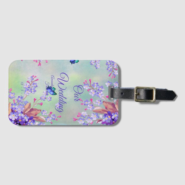 Lilac Lavender Flower Wedding Luggage Tag (Front Horizontal)