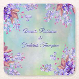Lilac Lavender Flower Wedding Square Paper Coaster