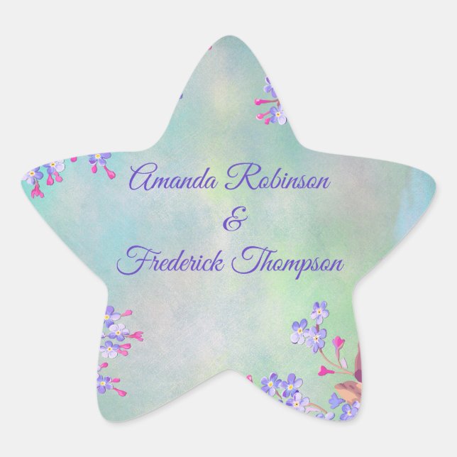 Lilac Lavender Flower Wedding Star Sticker (Front)