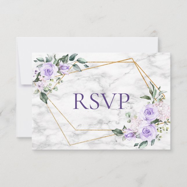 Lilac Lavender Gold Geometric Floral Wedding RSVP (Front)