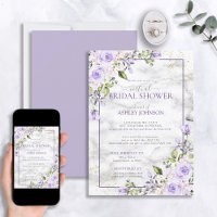 Lilac Lavender Gold Marble Floral Virtual Shower