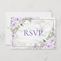 Lilac Lavender Gold Marble Floral Wedding RSVP