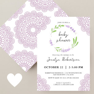 Lilac Lavender Greenery Gender Neutral Baby Shower Invitation