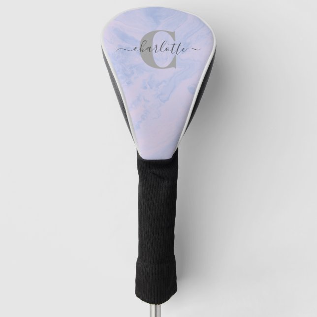 Lilac Lavender Marble Elegant Monogram Name Golf Head Cover (Front)