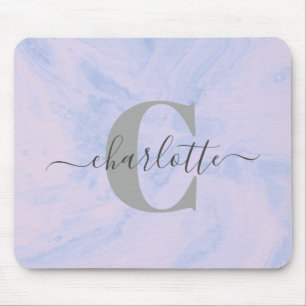 Lilac Lavender Marble Elegant Monogram Name Mouse Mat