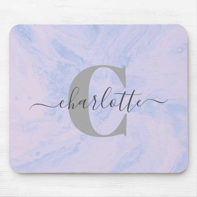Lilac Lavender Marble Elegant Monogram Name Mouse Mat (Front)