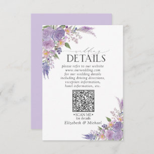 Lilac Lavender Mauve Floral QRCode Wedding Details Enclosure Card