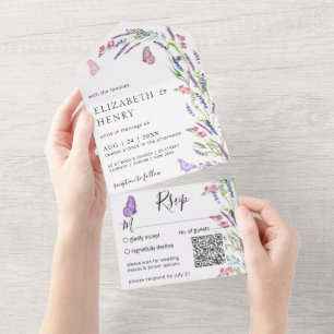 Lilac Lavender Mauve Wedding Qr Code All In One Invitation