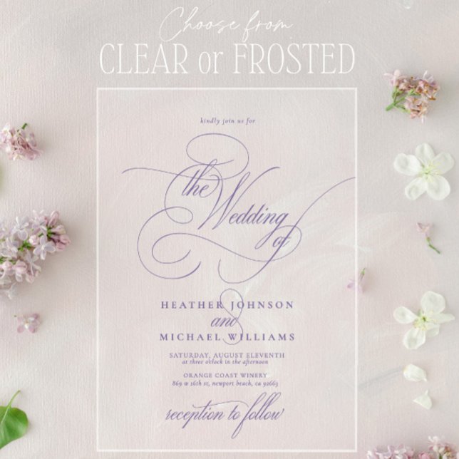 Lilac Lavender Modern Calligraphy Classic Wedding Acrylic Invitations (Creator Uploaded)