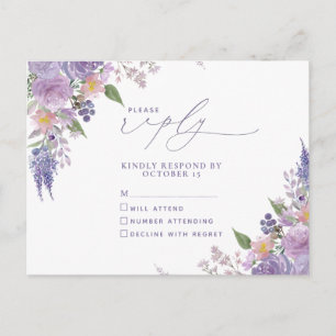 Lilac Lavender Modern Floral No Menu RSVP