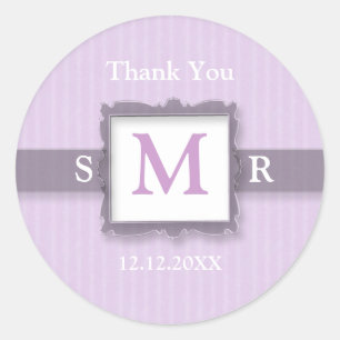 Lilac Lavender Monogram Thank You Favour Classic Round Sticker