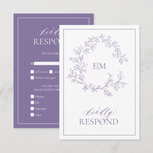 Lilac Lavender Monogram Wedding RSVP Card (Front/Back)