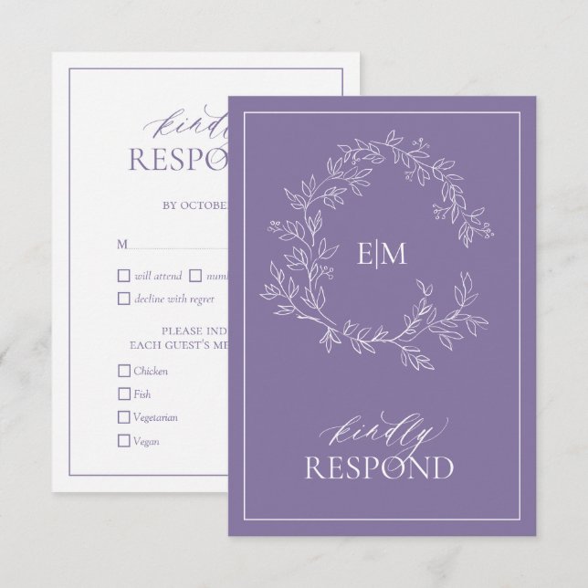 Lilac Lavender Monogram Wedding RSVP Card (Front/Back)