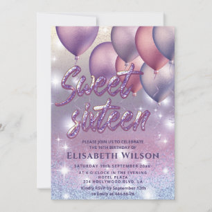 Lilac lavender sparkling glittery ombre balloon invitation