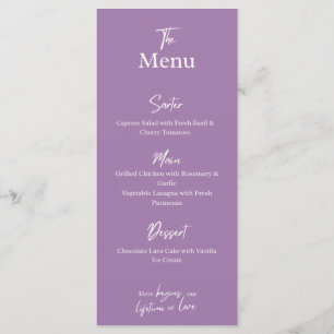 Lilac Lavender Wedding dinner Menu Card 