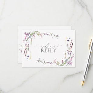 Lilac Lavender Wildflowers Watercolor Wedding RSVP Card