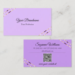 Lilac Lavender with Rose Gold Lines and QR Code Business Card