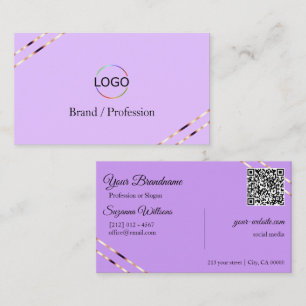 Lilac Lavender with Rose Gold Lines Logo QR Code Business Card