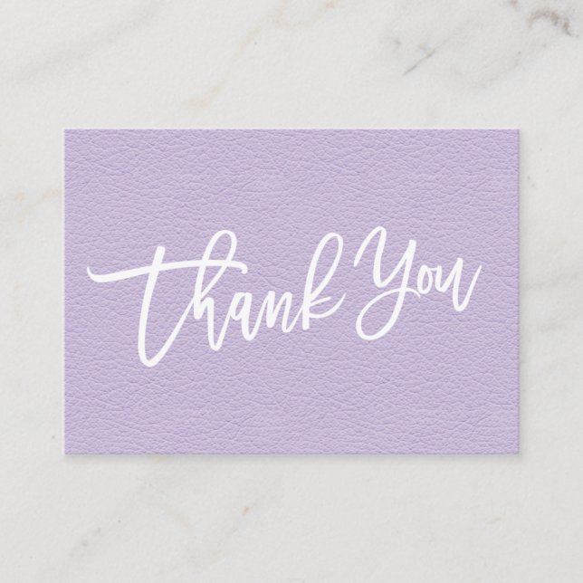 Lilac Leather hand written Thank you customer Enclosure Card (Front)