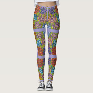 Lilac Leggings With Colourful Flowers and Stripes